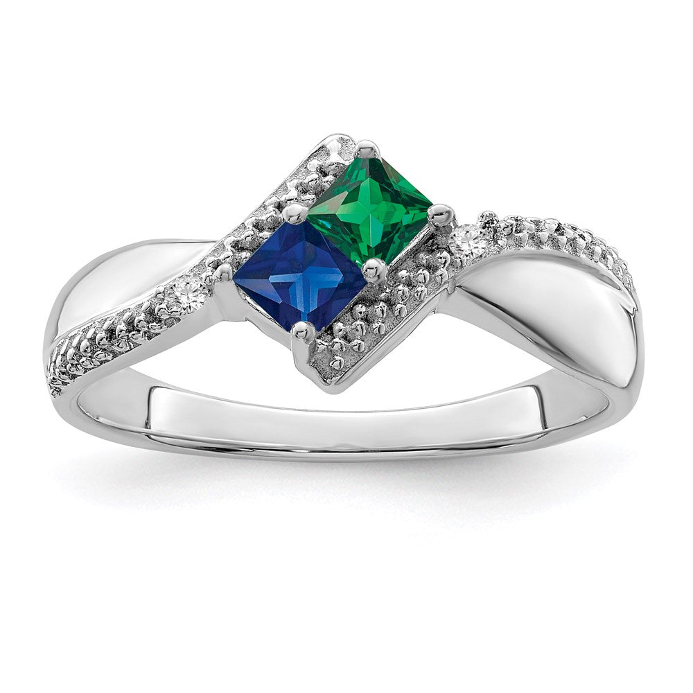 14KW Personalized 2-Name Diamond and Synthetic 2 Stone Couple's Ring