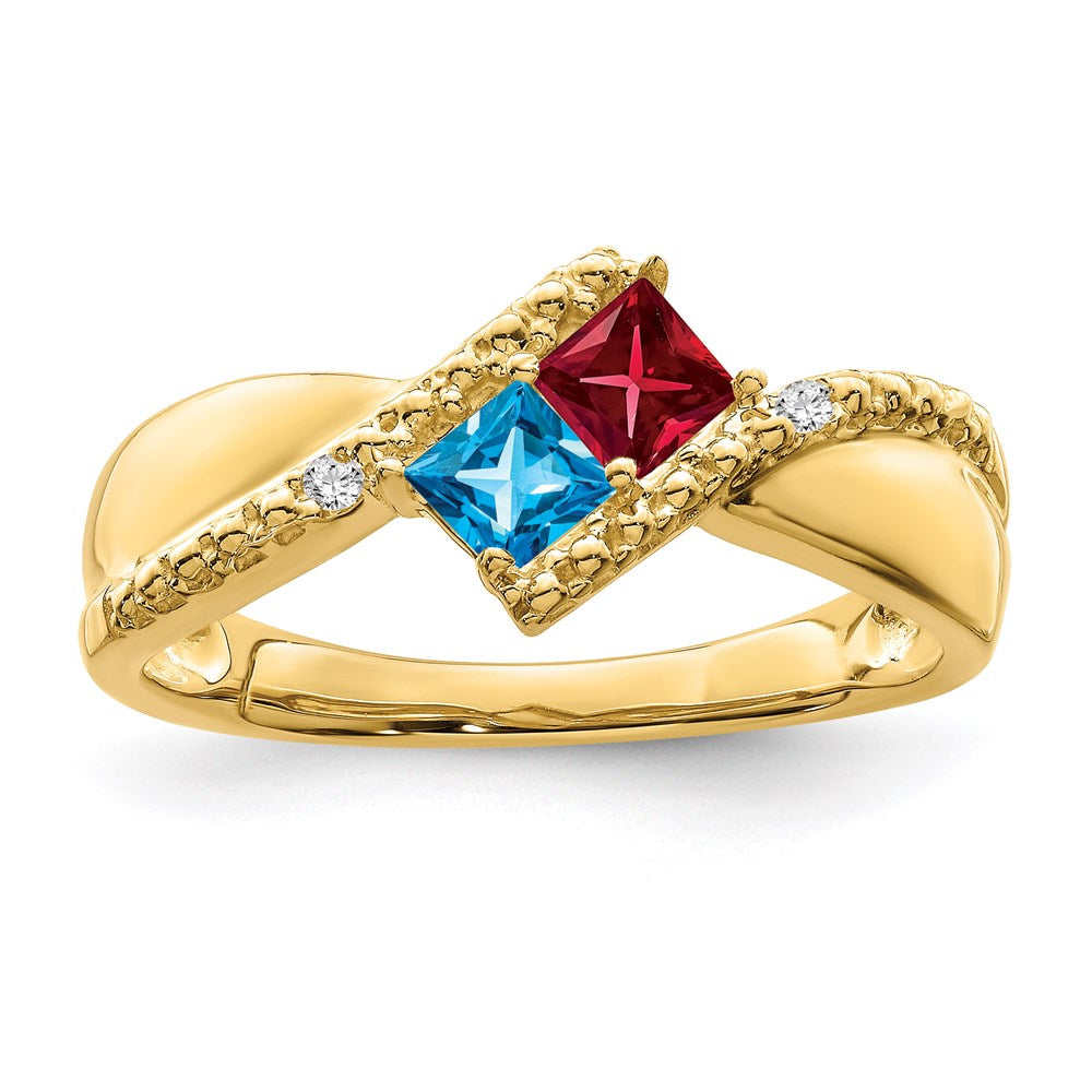 14k Personalized 2-Name Diamond and Synthetic 2 Stone Couple's Ring