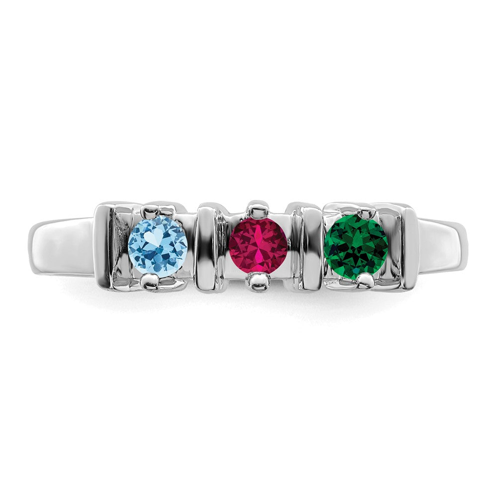 14k White Gold Genuine 3 Stone Mother's Ring