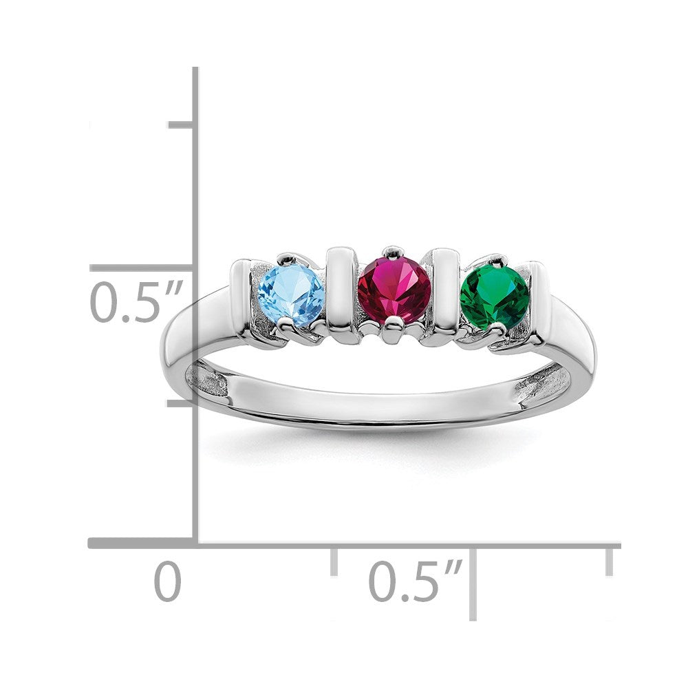 14k White Gold Genuine 3 Stone Mother's Ring