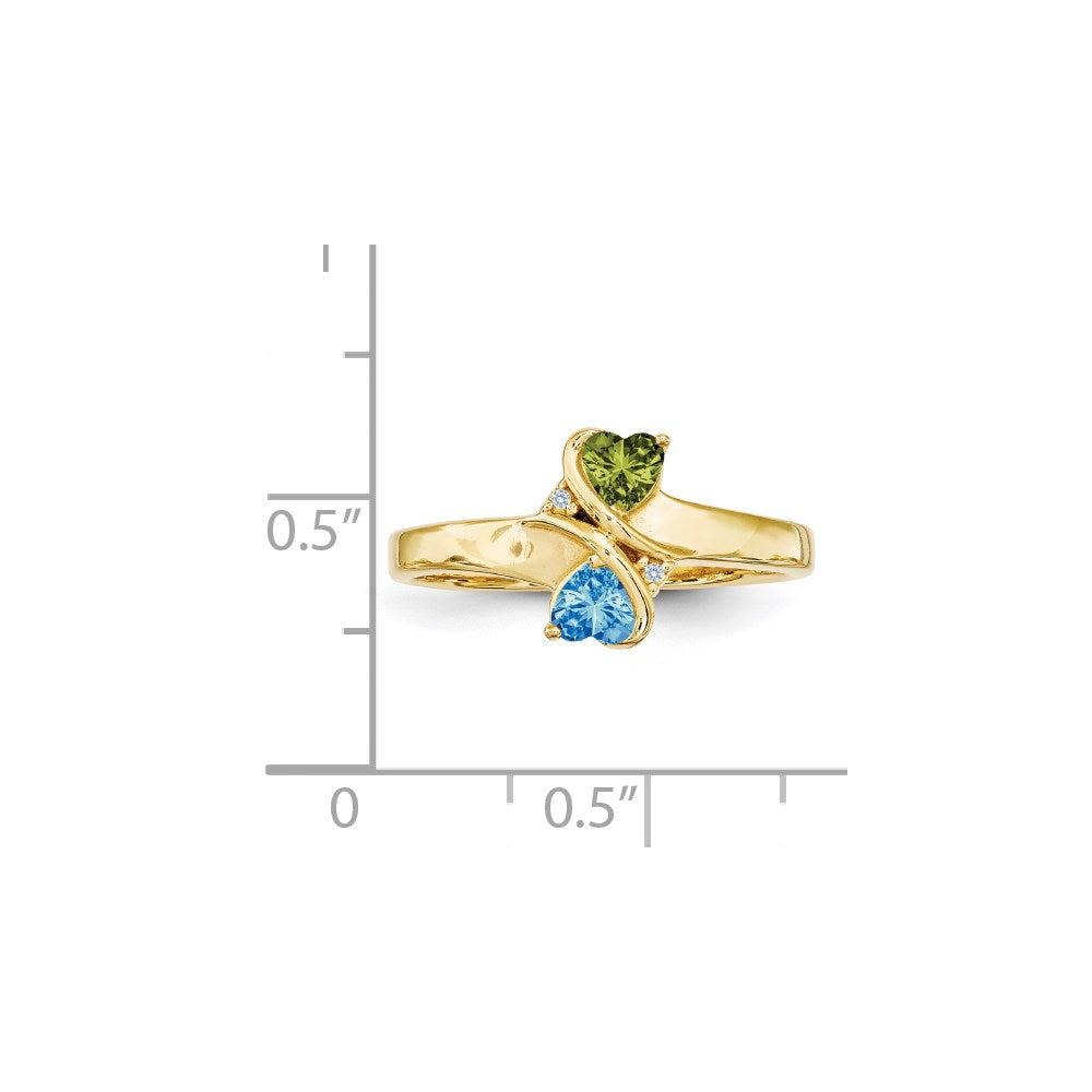 14k Personalized 2-Name Diamond and Synthetic 2 Stone Couple's Ring