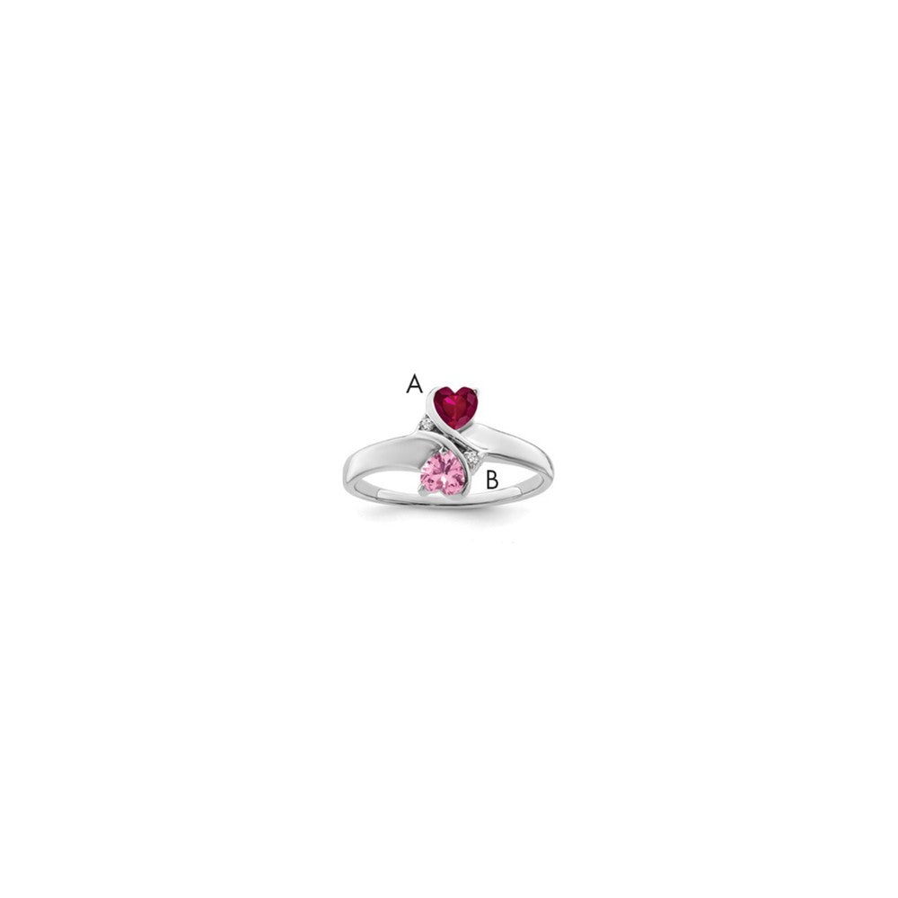 SS Rh-plated Personalized 2-Name Diamond and Synthetic 2 Stone Couple's Rin