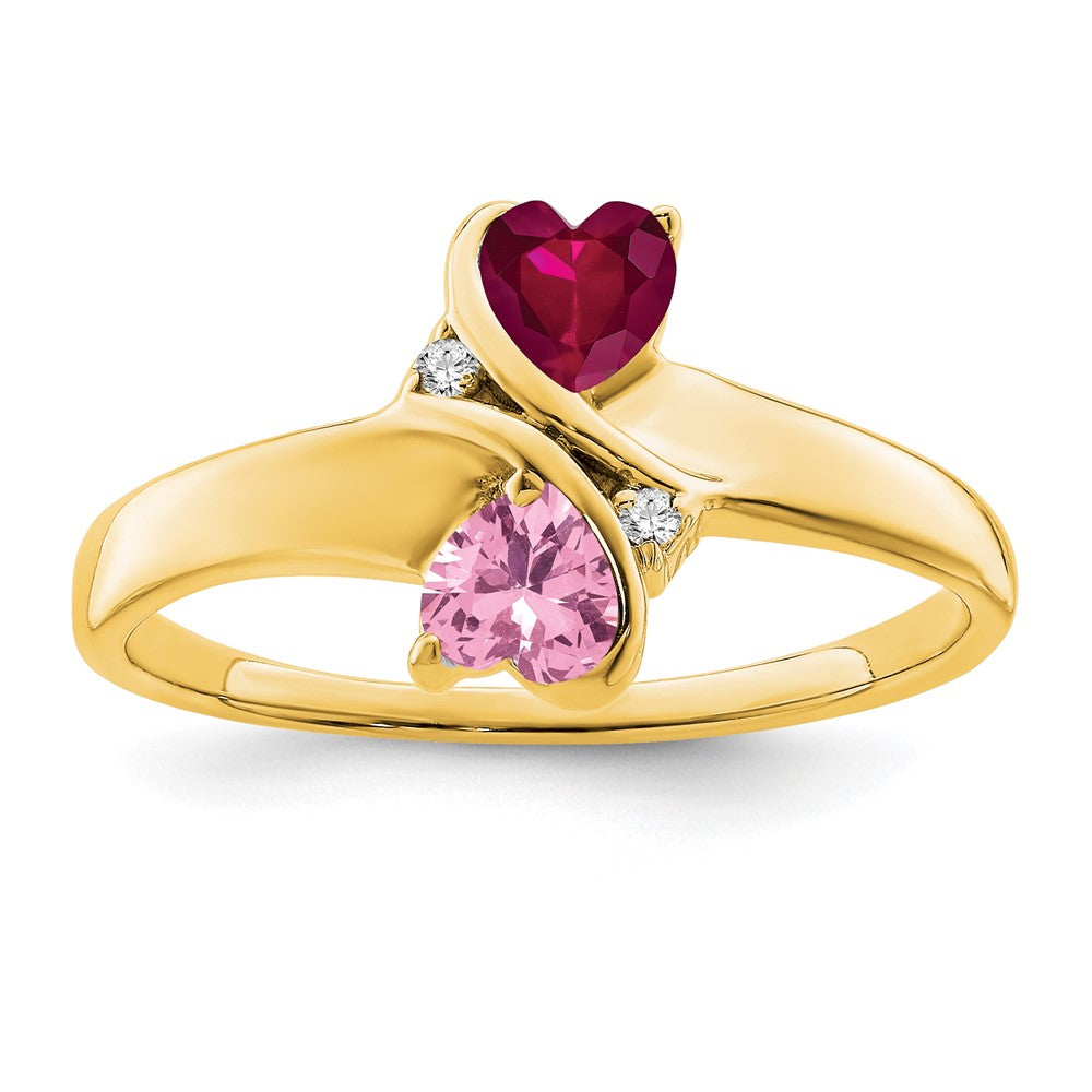 14k Personalized 2-Name Diamond and Synthetic 2 Stone Couple's Ring
