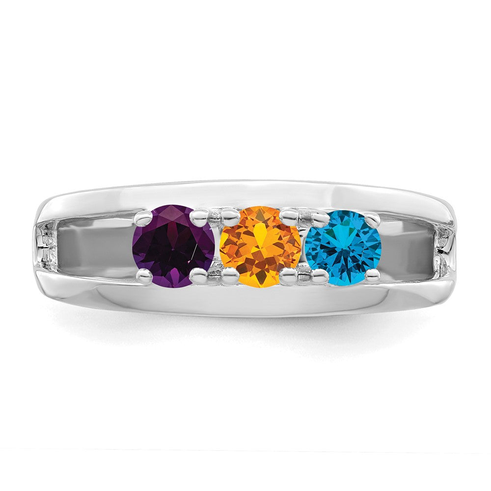 14k White Gold Genuine 3 Stone Mother's Ring