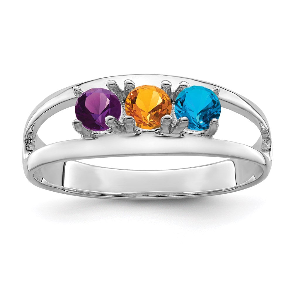 14k White Gold Genuine 3 Stone Mother's Ring