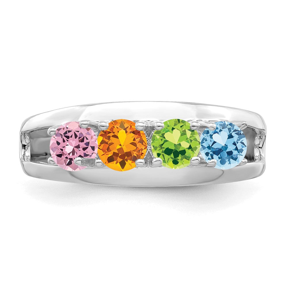 14k White Gold Synthetic Family Jewelry Ring