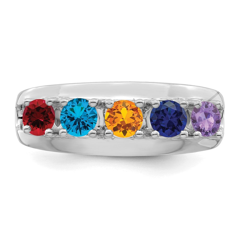 14k White Gold Genuine 5 Stone Mother's Ring