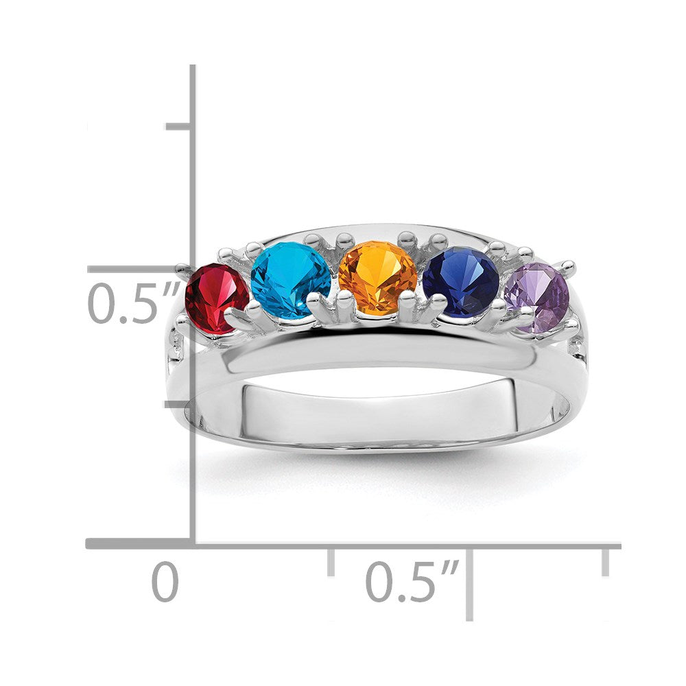 14k White Gold Genuine 5 Stone Mother's Ring