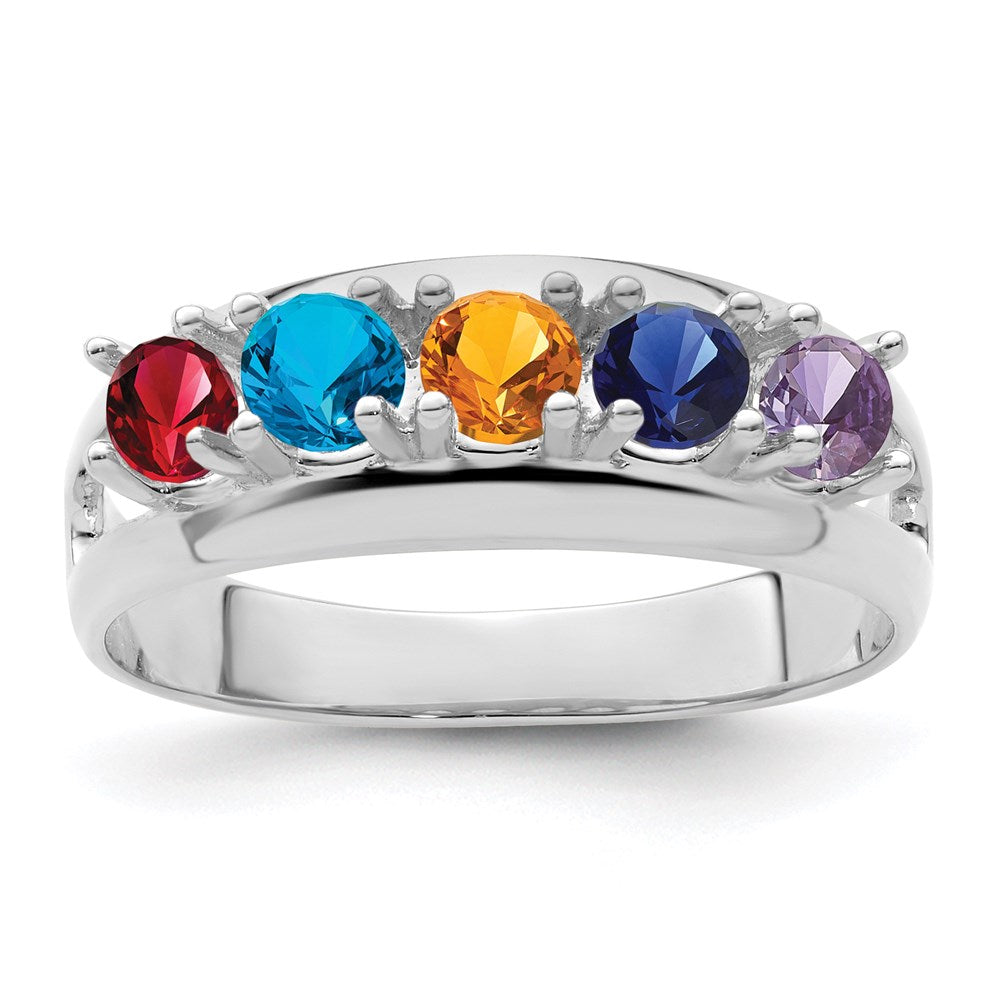 14k White Gold Genuine 5 Stone Mother's Ring