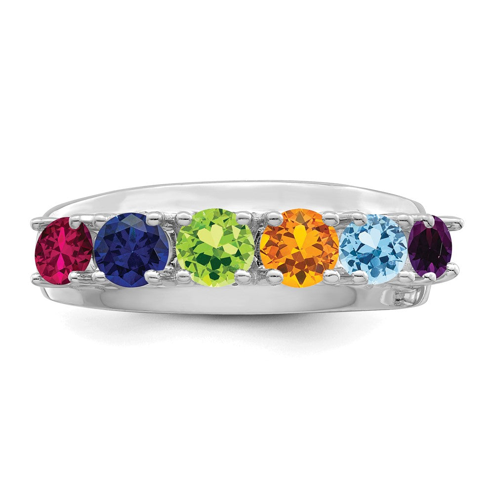 14k White Gold Synthetic Family Jewelry Ring
