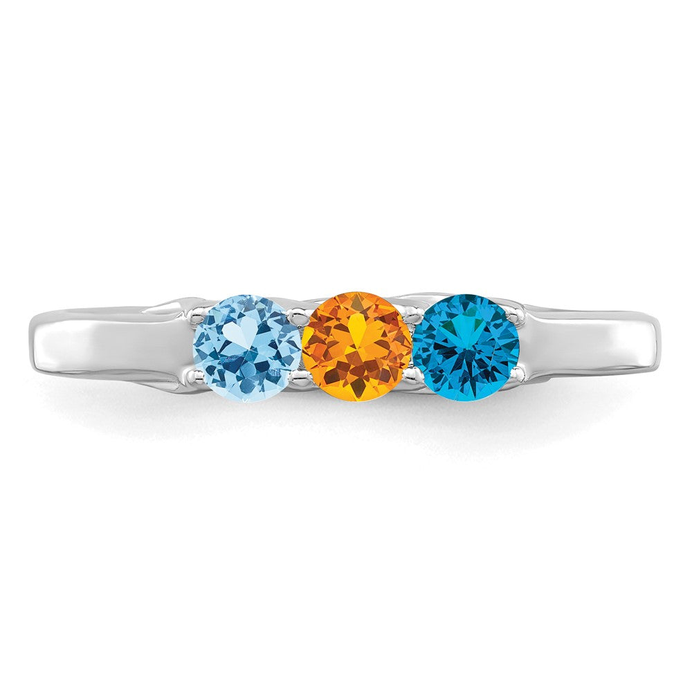14k White Gold Genuine 3 Stone Mother's Ring