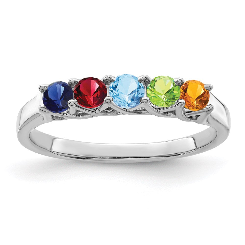 14k White Gold Synthetic Family Jewelry Ring