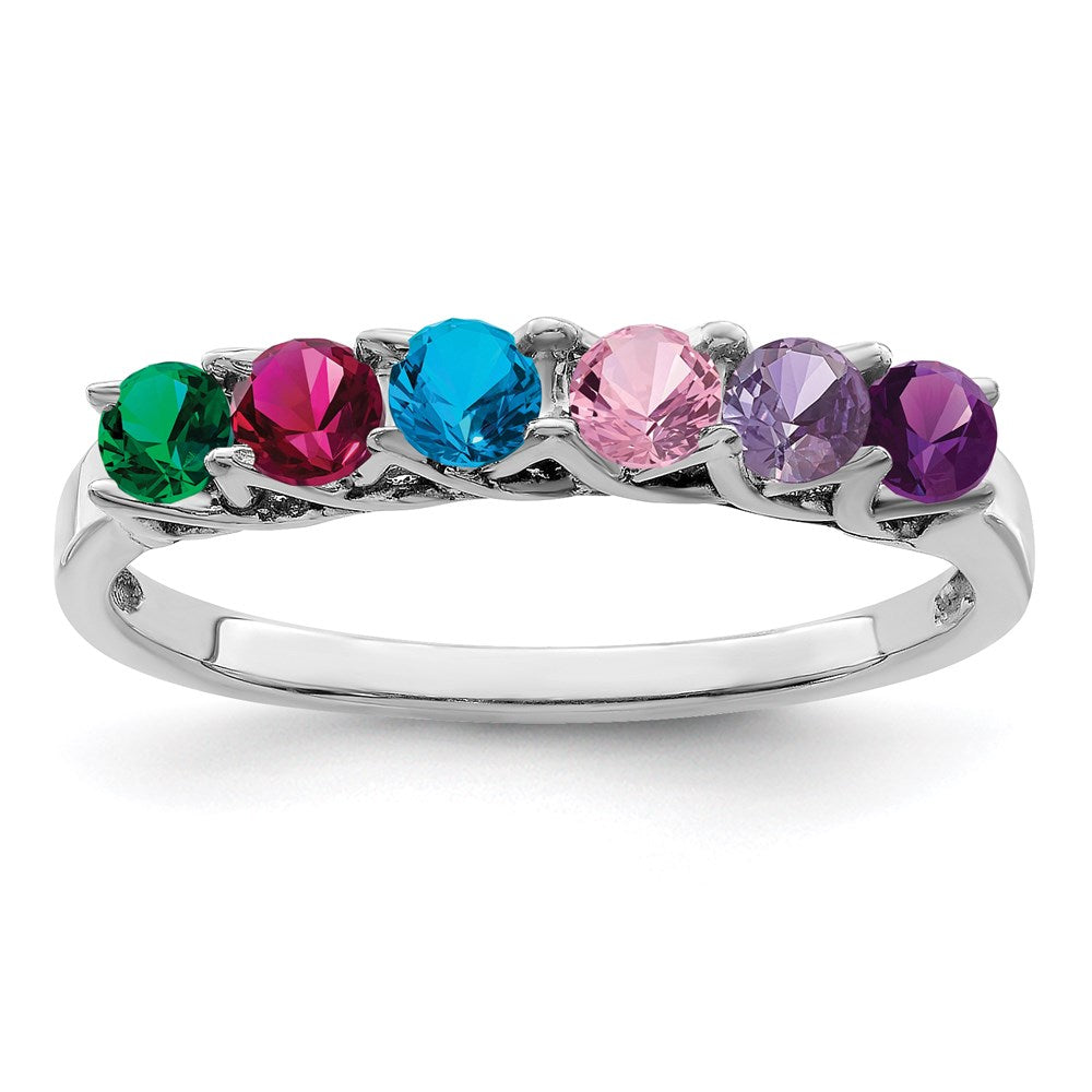 14k White Gold Synthetic Family Jewelry Ring