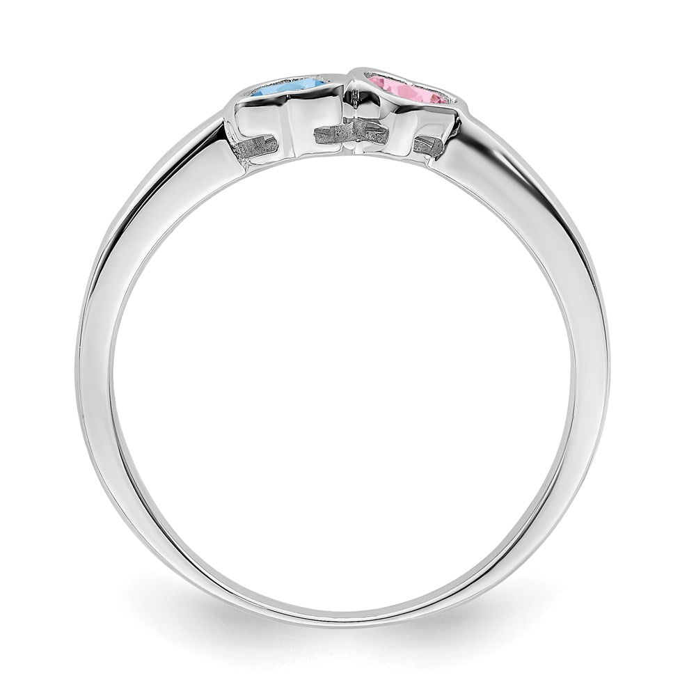 Sterling Silver Rh-plated Personalized 2-Name Synthetic 2 Stone Couple's Ri