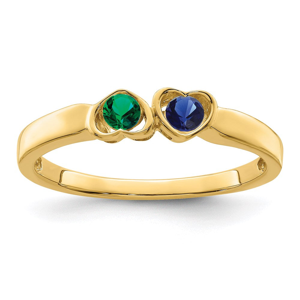 14k Personalized 2-Name Synthetic 2 Stone Couple's Ring
