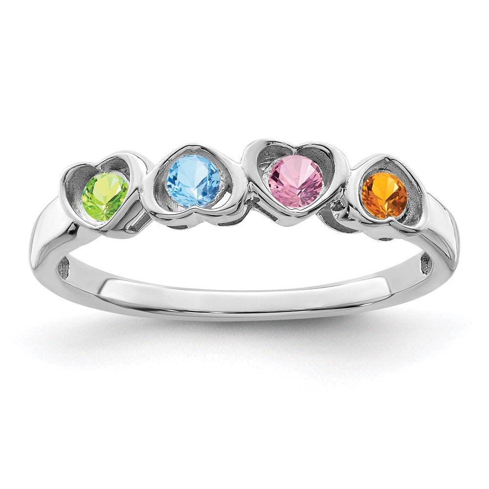 14k White Gold Genuine 4 Stone Mother's Ring