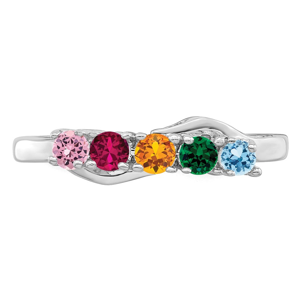 14k White Gold Genuine 5 Stone Mother's Ring
