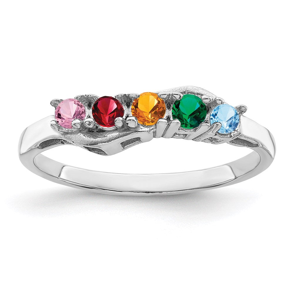 14k White Gold Genuine 5 Stone Mother's Ring