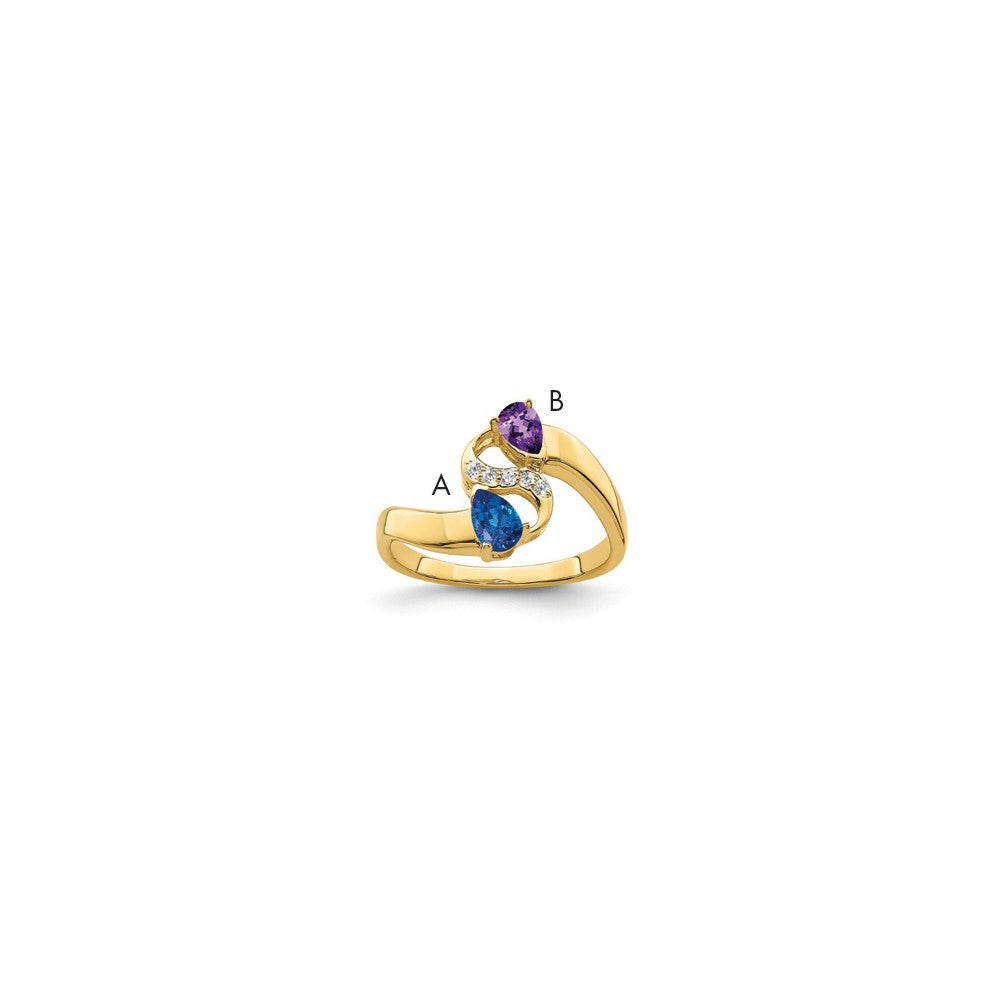 14k Personalized 2-Name Diamond and Genuine 2 Stone Couple's Ring