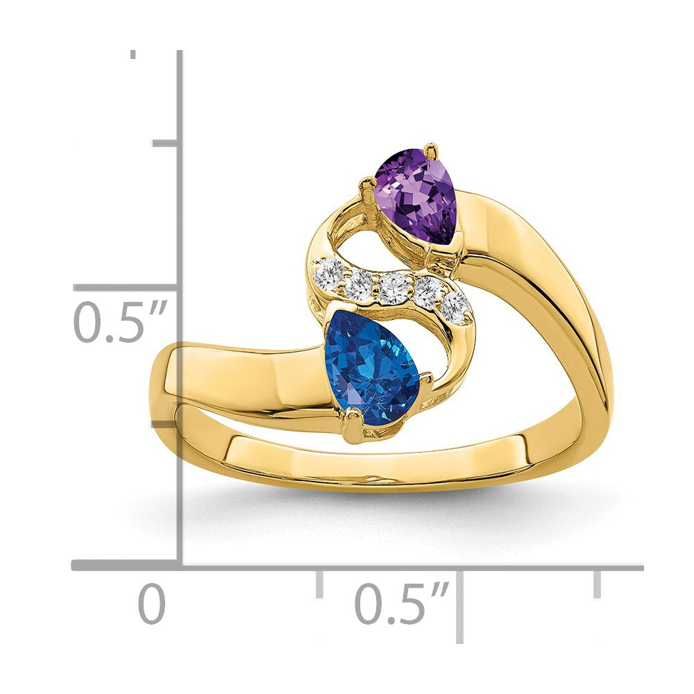 14k Personalized 2-Name Diamond and Genuine 2 Stone Couple's Ring