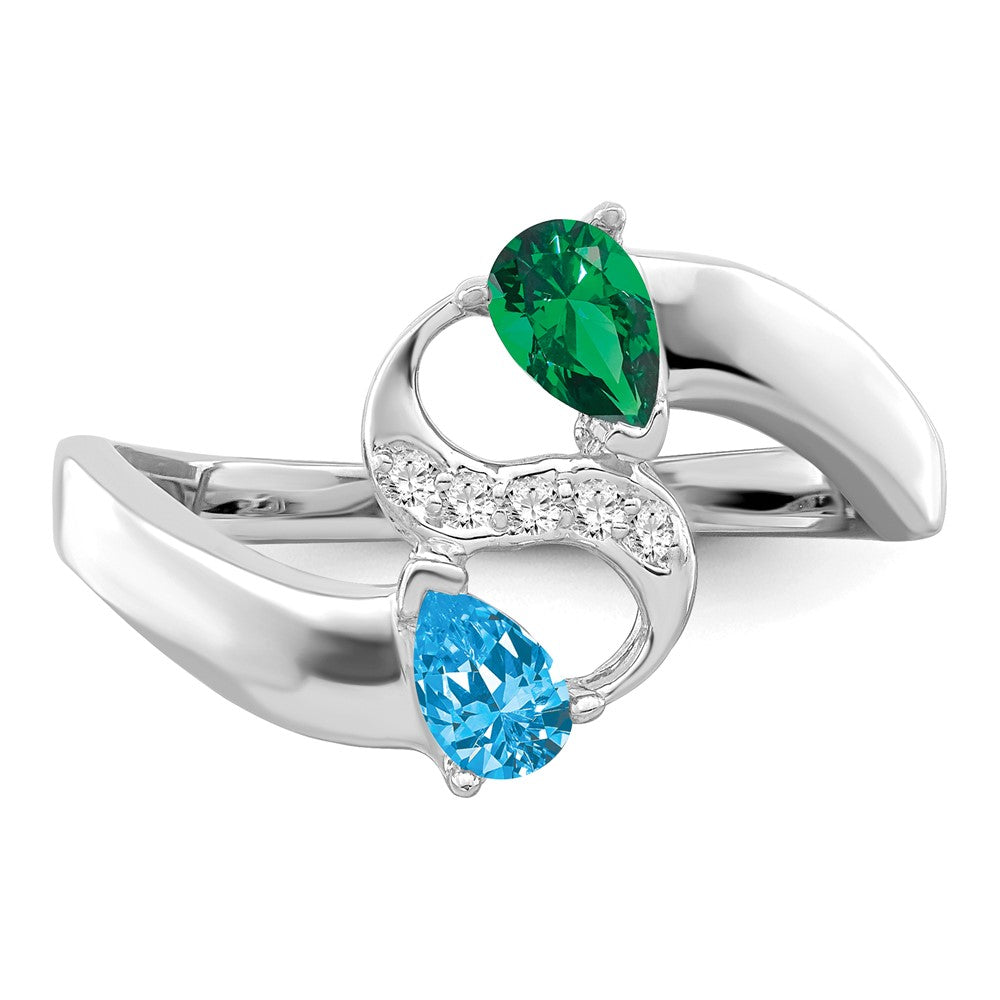 14KW Personalized 2-Name Diamond and Synthetic 2 Stone Couple's Ring