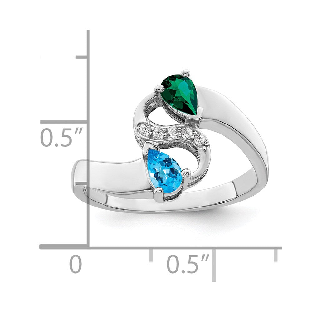 SS Rh-plated Personalized 2-Name Diamond and Synthetic 2 Stone Couple's Rin