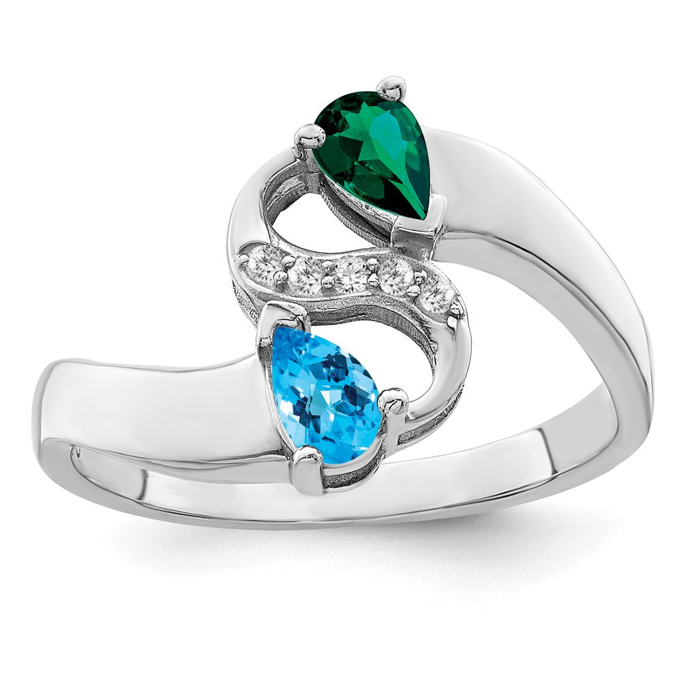 14KW Personalized 2-Name Diamond and Genuine 2 Stone Couple's Ring