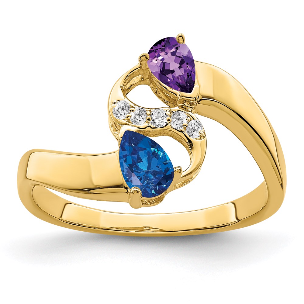 14k Personalized 2-Name Diamond and Synthetic 2 Stone Couple's Ring