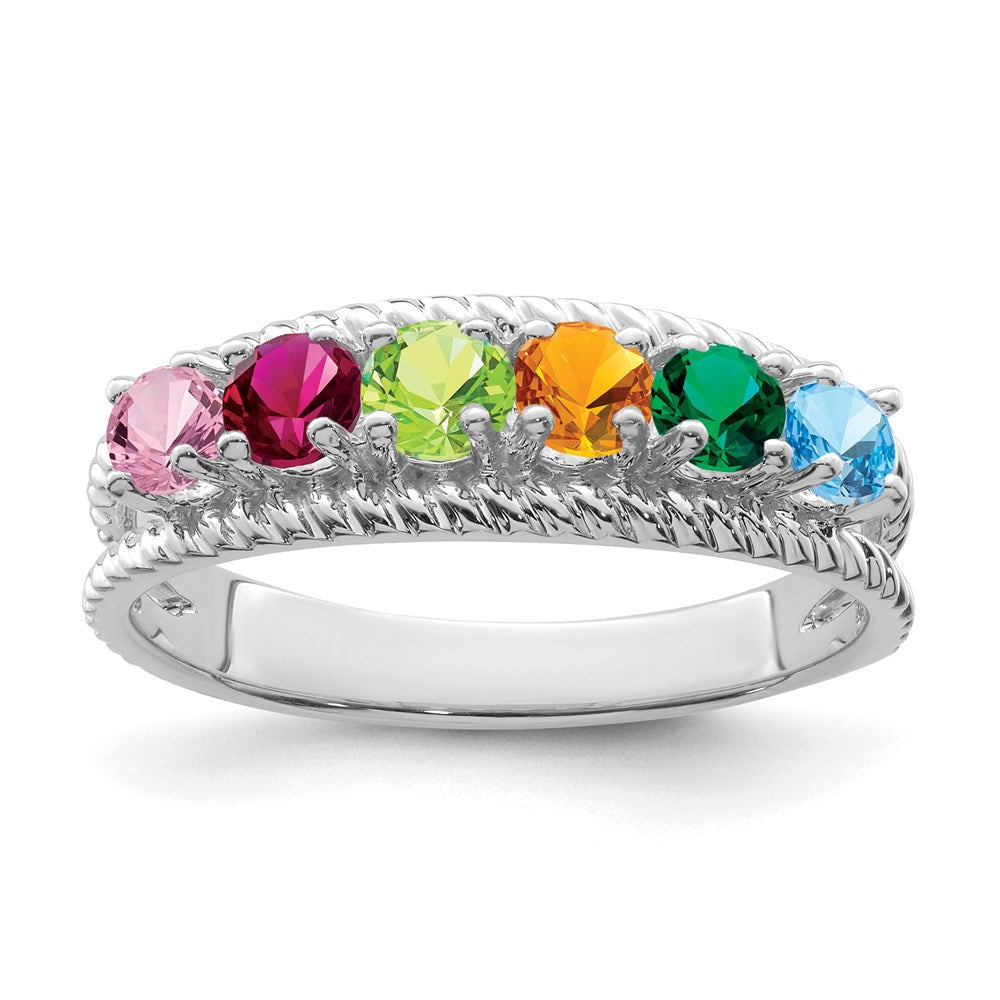14k White Gold Synthetic Family Jewelry Ring