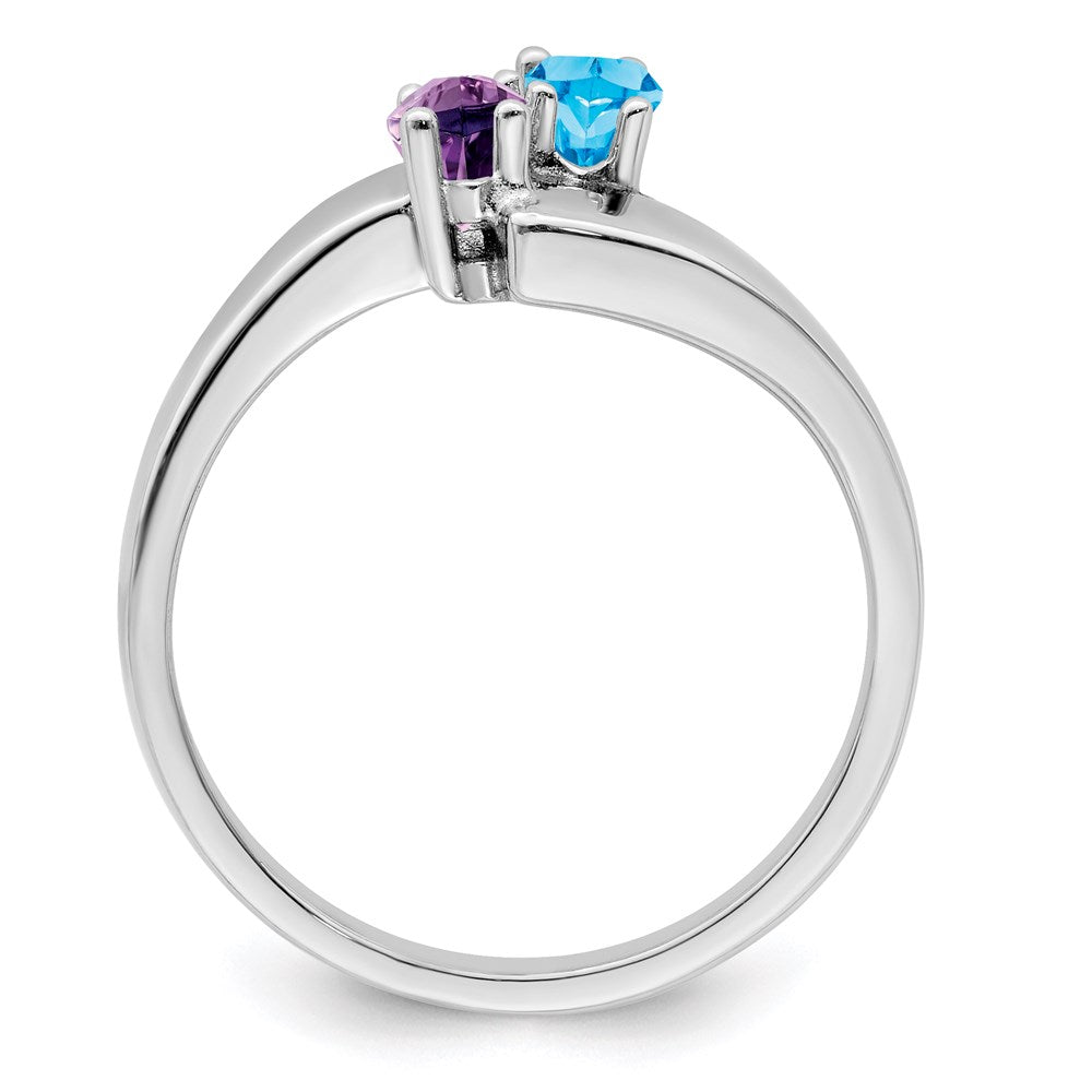 Sterling Silver Rh-plated Personalized 2-Name Synthetic 2 Stone Couple's Ri