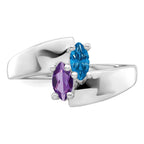 14k White Gold Personalized 2-Name Synthetic 2 Stone Couple's Ring