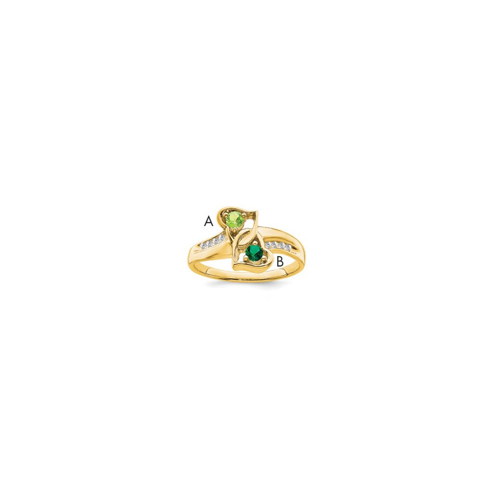 14k Personalized 2-Name Diamond and Genuine 2 Stone Couple's Ring