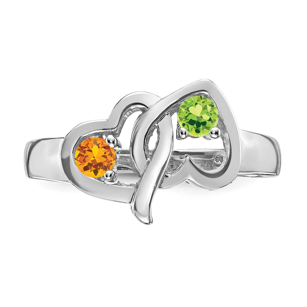 Sterling Silver Rh-plated Personalized 2-Name Synthetic 2 Stone Couple's Ri
