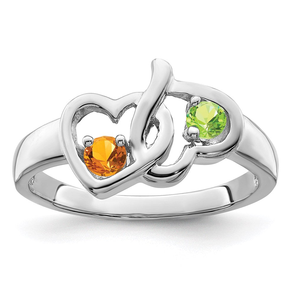 Sterling Silver Rhodium-plated Synthetic 2 Stone Mother's Ring