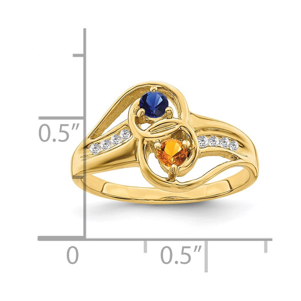 14k Personalized 2-Name Diamond and Genuine 2 Stone Couple's Ring