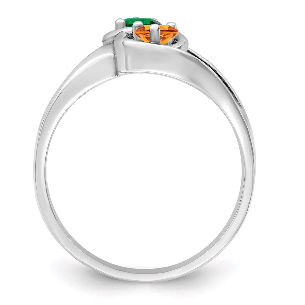 SS Rh-plated Personalized 2-Name Diamond and Synthetic 2 Stone Couple's Rin