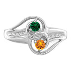 14KW Personalized 2-Name Diamond and Genuine 2 Stone Couple's Ring