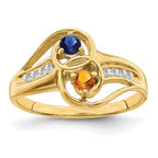 14k Personalized 2-Name Diamond and Genuine 2 Stone Couple's Ring