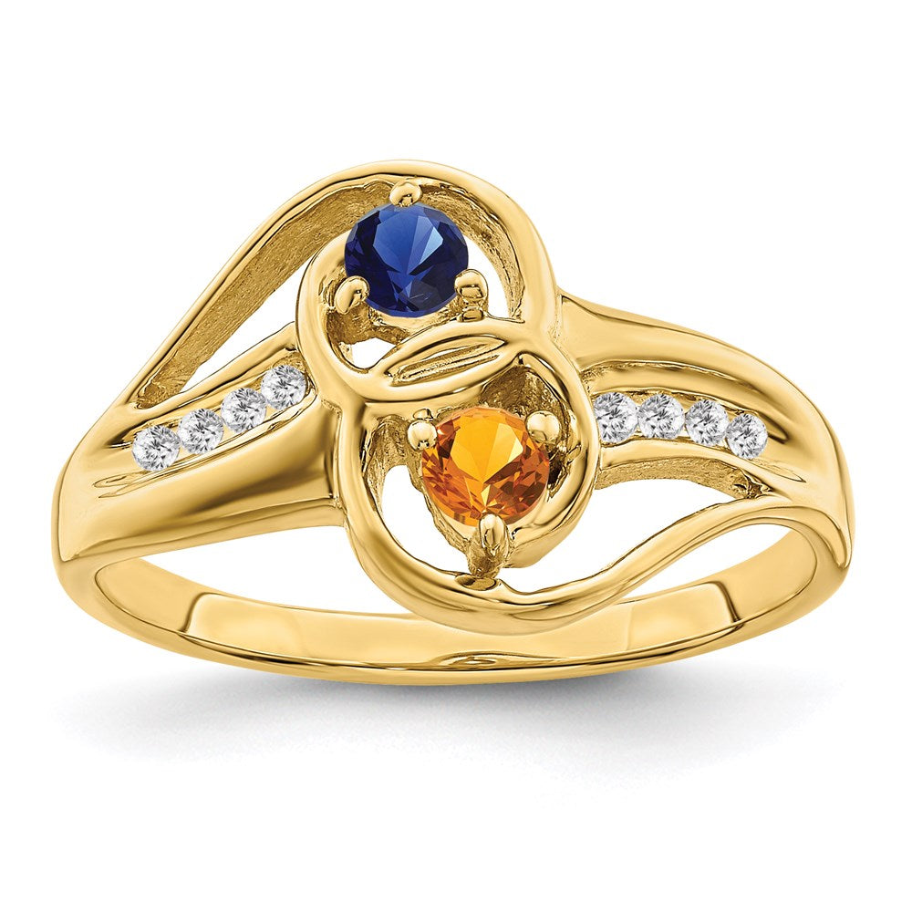 14k Personalized 2-Name Diamond and Genuine 2 Stone Couple's Ring