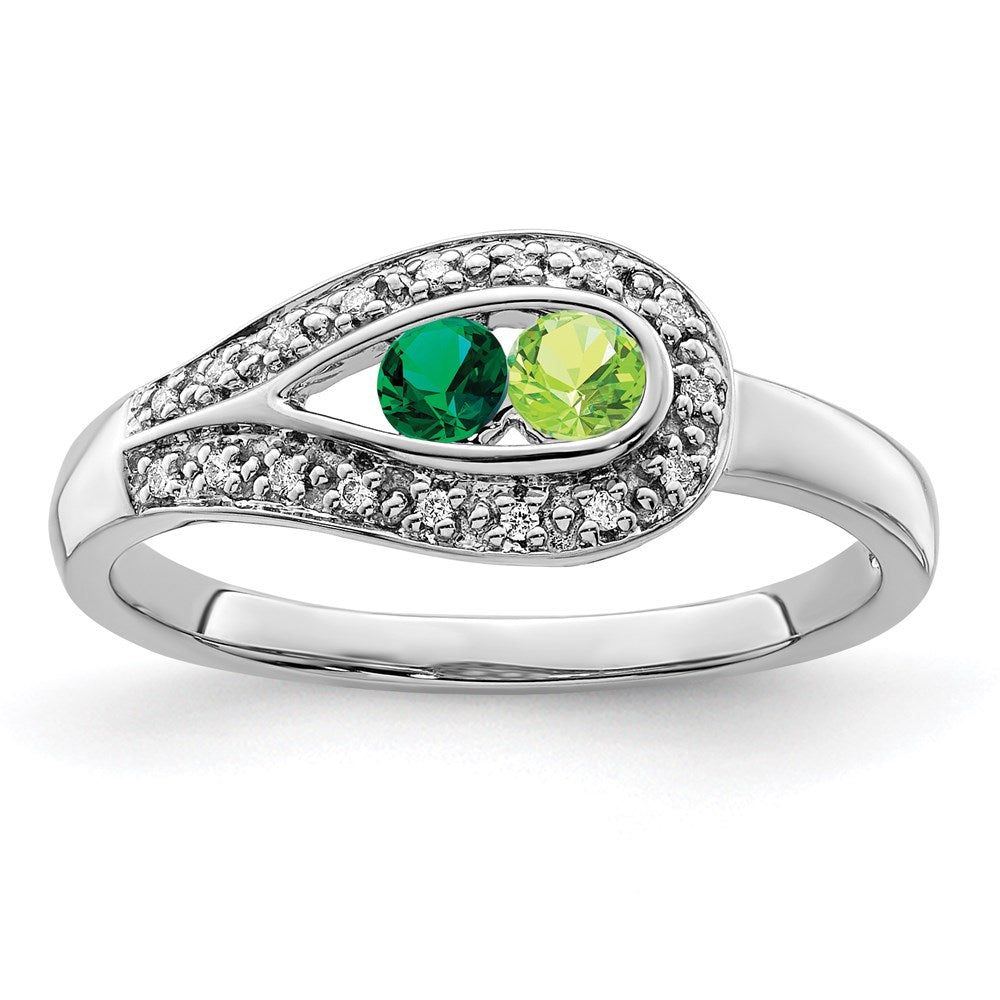 14K White Gold Family Jewelry Synthetic Stone & Diamond Set Ring