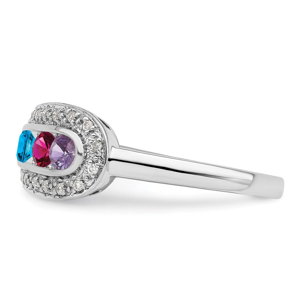 14K White Gold Family Jewelry Synthetic Stone & Diamond Set Ring