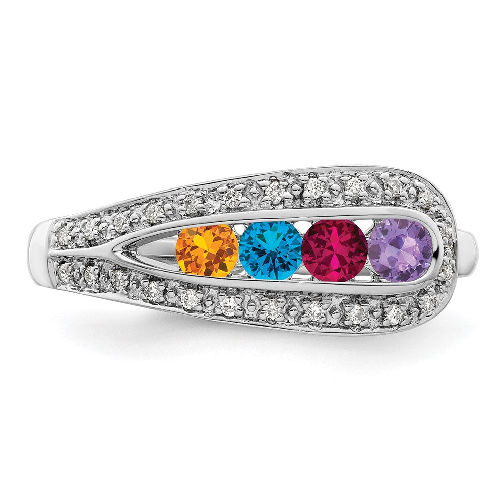 14K White Gold Family Jewelry Synthetic Stone & Diamond Set Ring