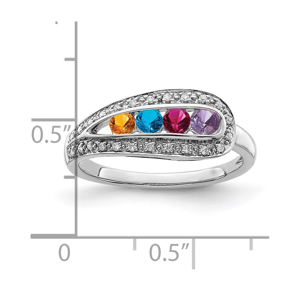 14K White Gold Family Jewelry Synthetic Stone & Diamond Set Ring