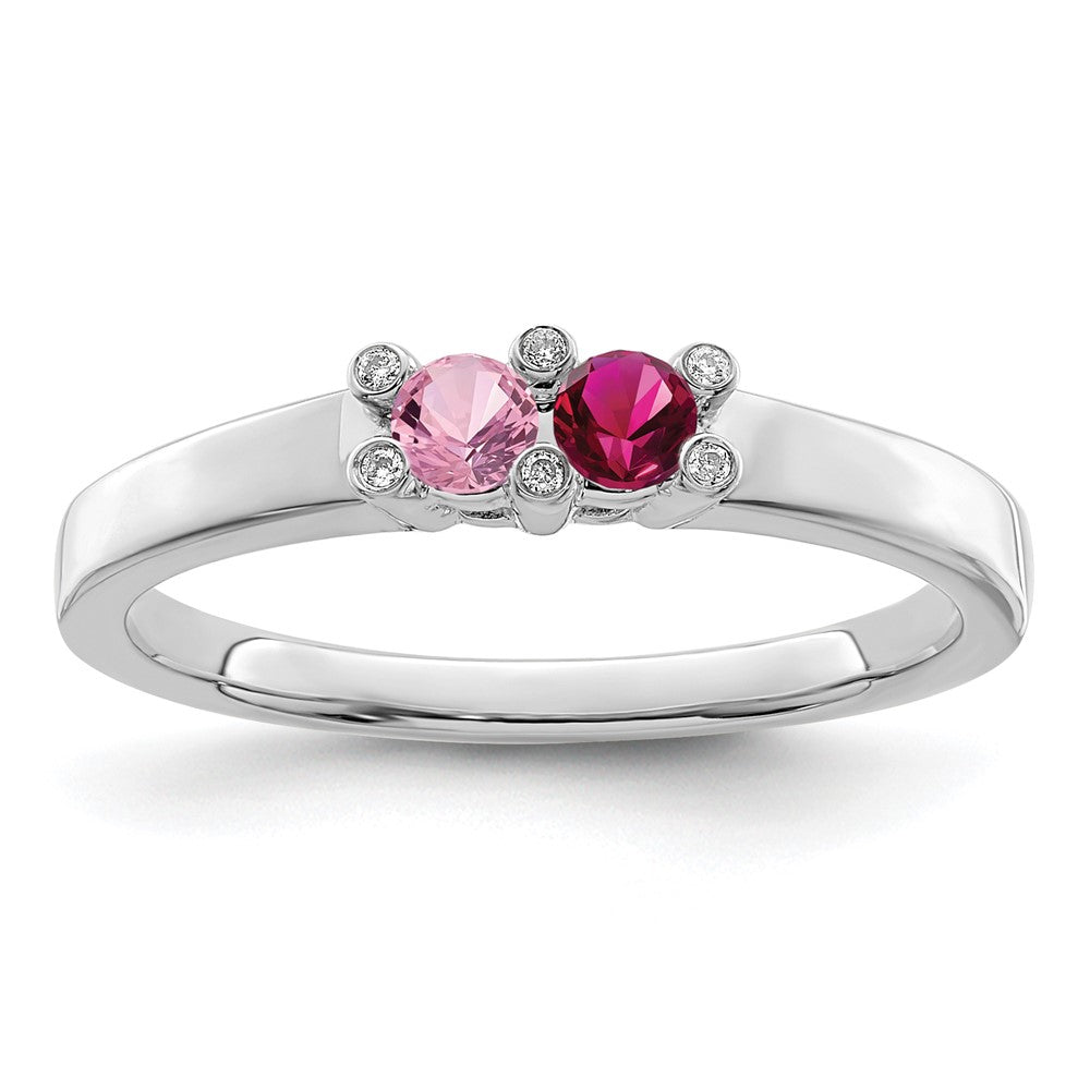 14K White Gold Family Jewelry Genuine Stone & Diamond Set Ring