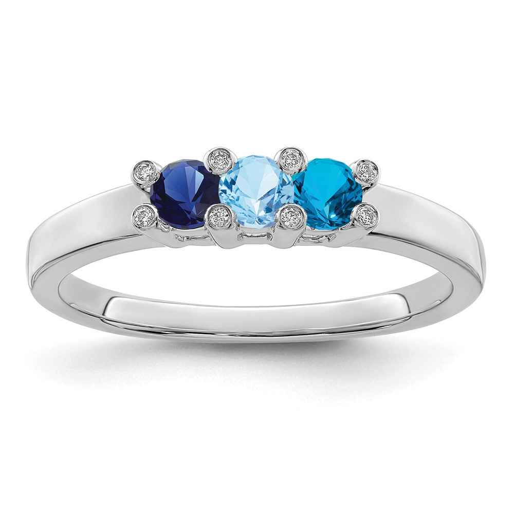14K White Gold Family Jewelry Genuine Stone & Diamond Set Ring