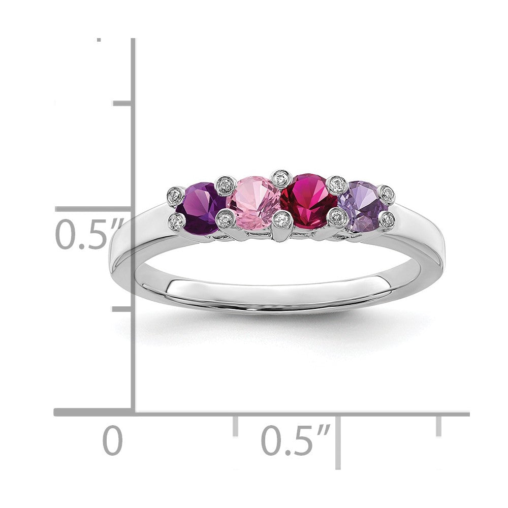 14K White Gold Family Jewelry Genuine Stone & Diamond Set Ring