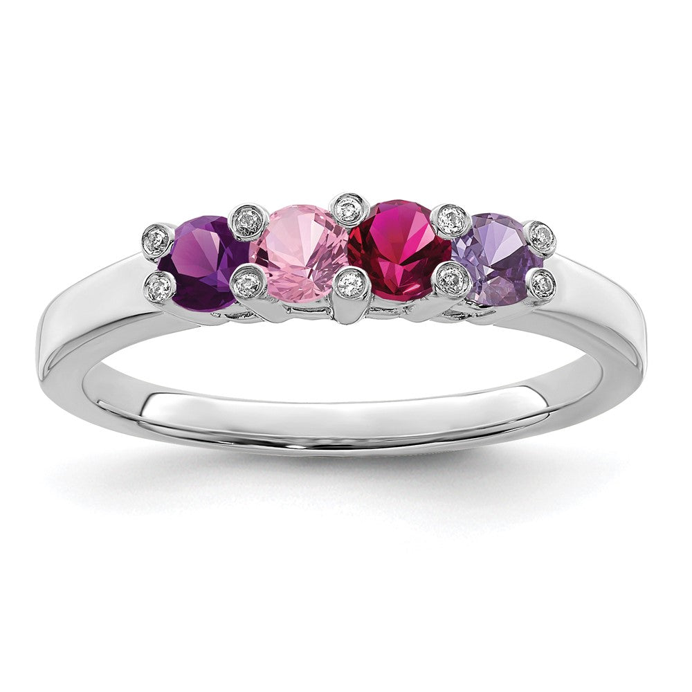 14K White Gold Family Jewelry Synthetic Stone & Diamond Set Ring