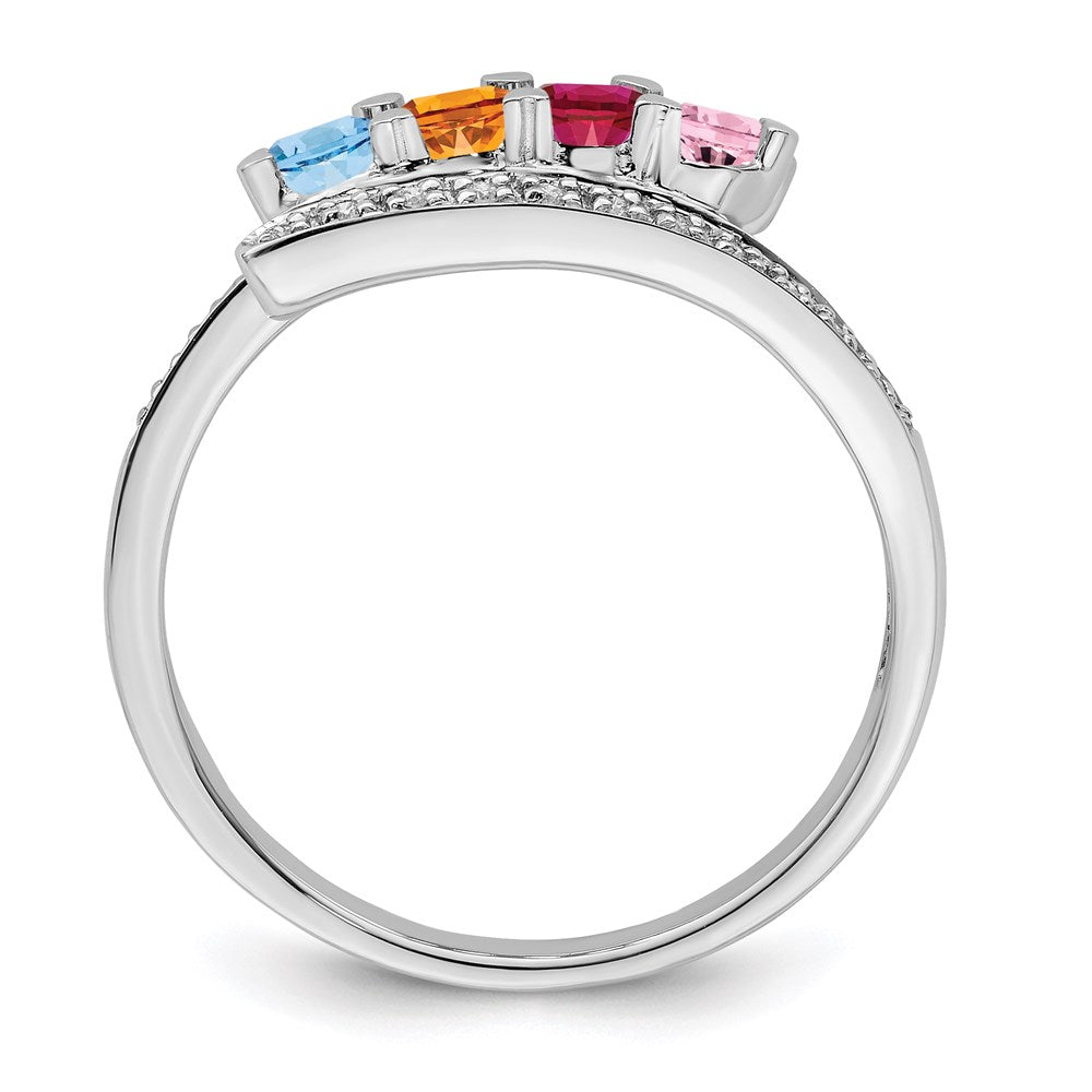 14K White Gold Family Jewelry Genuine Stone & Diamond Set Ring