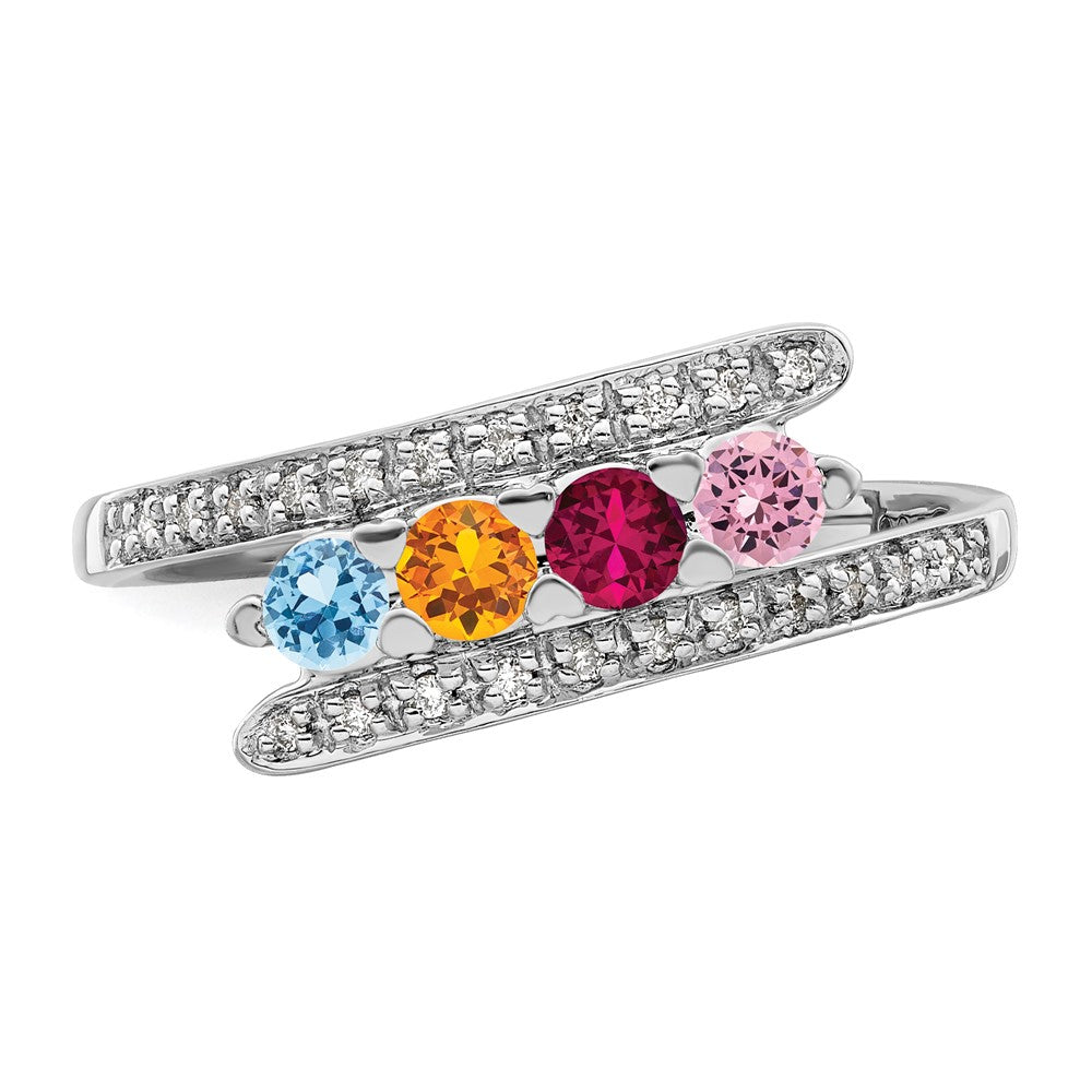 14K White Gold Family Jewelry Genuine Stone & Diamond Set Ring