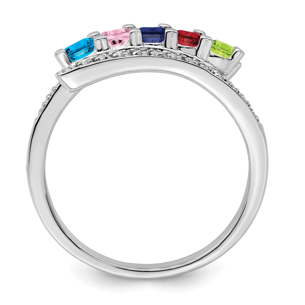 14K White Gold Family Jewelry Synthetic Stone & Diamond Set Ring